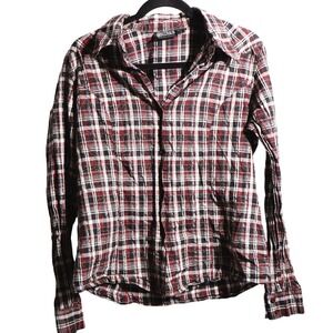 Outback Trading Co Metallic Red Plaid Long Sleeve Top Womens L Western Rodeo